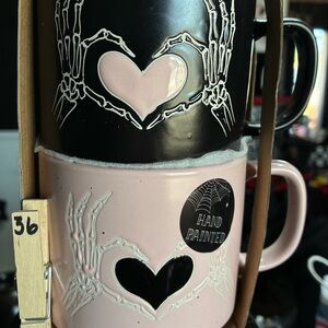 Skeleton Heart Hand Painted Mugs - Black and Pink